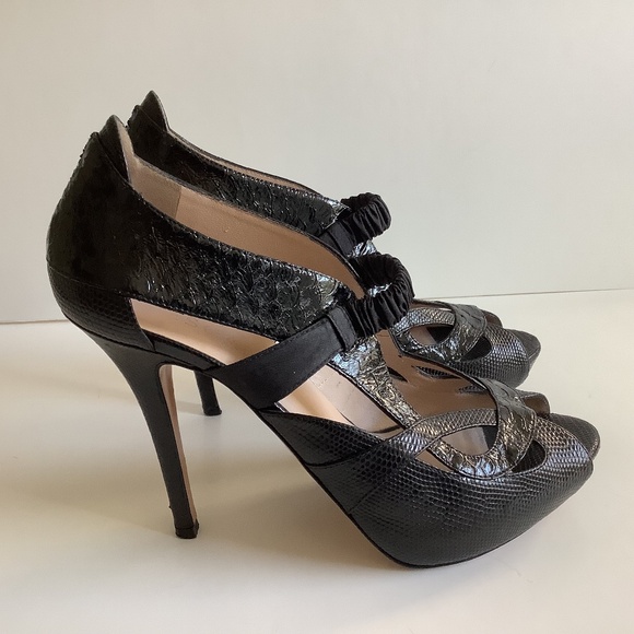 Escada Shoes - Escada Black Leather Peep-Toe Stiletto Heels, Beautiful EUC! Size 38.5